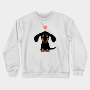 Dachshund Puppy Love | Cute Black and Tan Wiener Dog with Heart Crewneck Sweatshirt